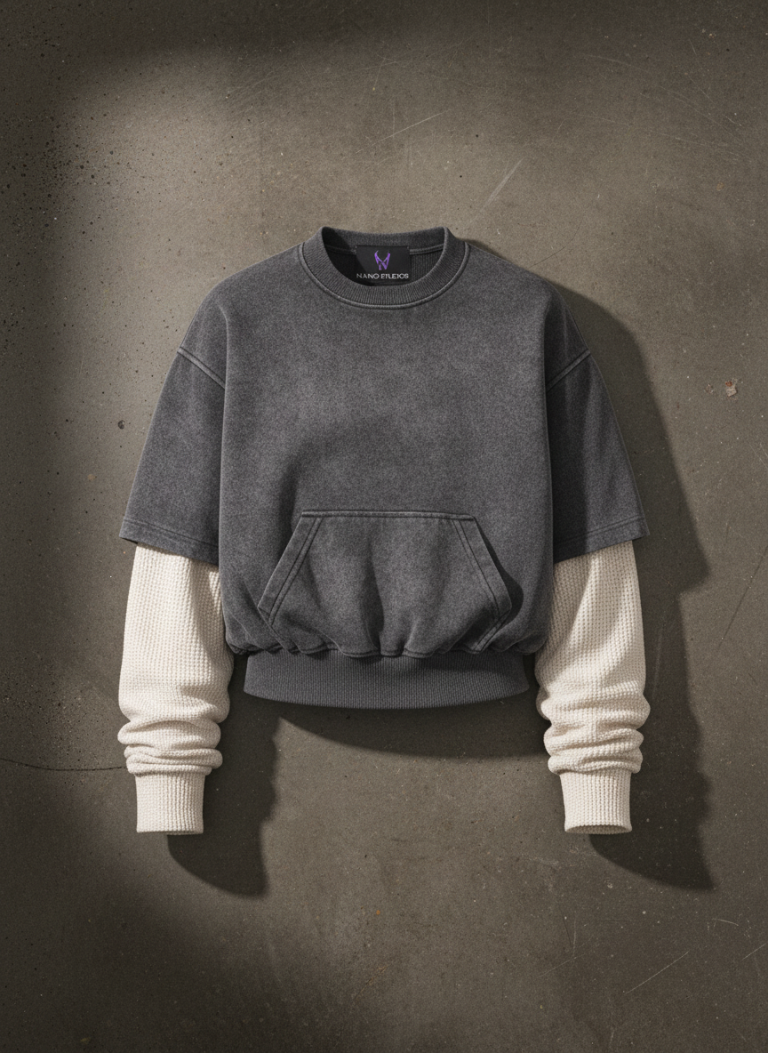 NS-01 Layered Cropped Pocket Crew